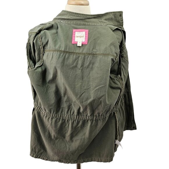 Cat & Jack Girls Military Style Jacket Snap Close Emoji Patch 4 Pocket XL Green - Picture 10 of 11